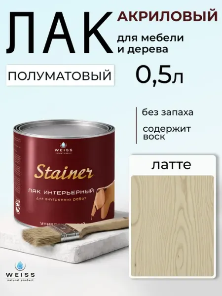 Weiss natural product Лак для дерева и мебели, полуматовый, акриловый 0.5л