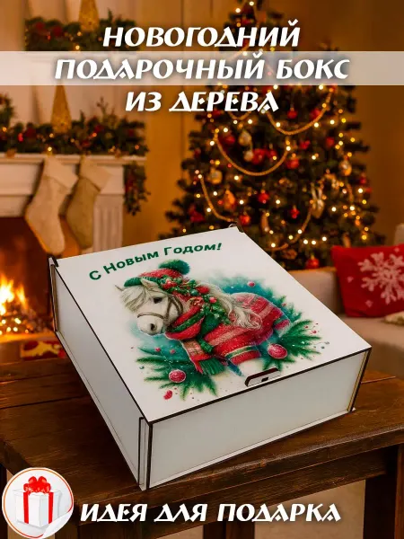 Подарочная коробка деревянная на Новый Год