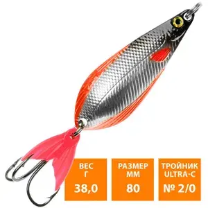 Блесна колебалка AQUA "АТОМ M" 38,0-грамм (80-мм), цвет 01 (серебро, черный и красный металлик)