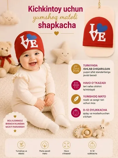 Детская шапочка, шапочка для новорожденного, легкая шапочка для детей 0-1 года, 8 марта