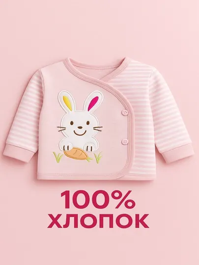 Кофточка детская 0-12 месяцев, хлопок 100%, застёжка на кнопках, полосатые рукава