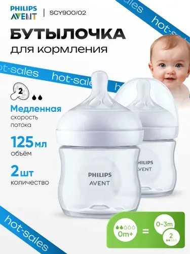 Бутылочка для кормления новорожденных Philips Avent SCY900/02 Natural Response, 125мл, 0-3 мес, 2шт, с антиколиковым клапаном