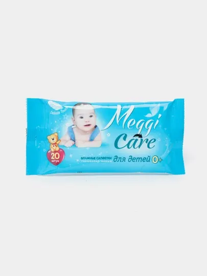 Влажные салфетки гипоаллергенные для детей 0+ Meggi Care, с детским лосьоном, 20 шт