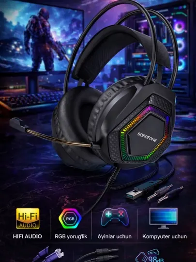 Игровая гарнитура Borofone BO105 с микрофоном и RGB-подсветкой, 20 Гц - 20 000 Гц