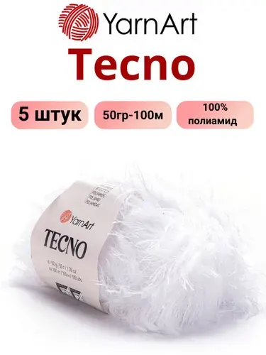 Пряжа для вязания Tecno YarnArt / Техно Ярнарт 01 белый /5 штук (100% полиамид, 50 гр, 100 м) @
