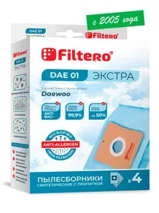 Мешки-пылесборники Filtero DAE 01 Экстра совместимы с пылесосами Daewoo, Polar, синтетические, 4 штуки
