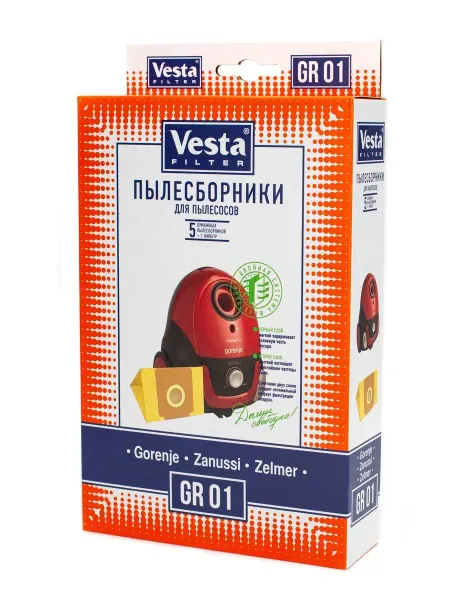 Vesta Filter GR 01 Мешки для пылесоса Gorenje Zanusi Zelmer - 5 шт