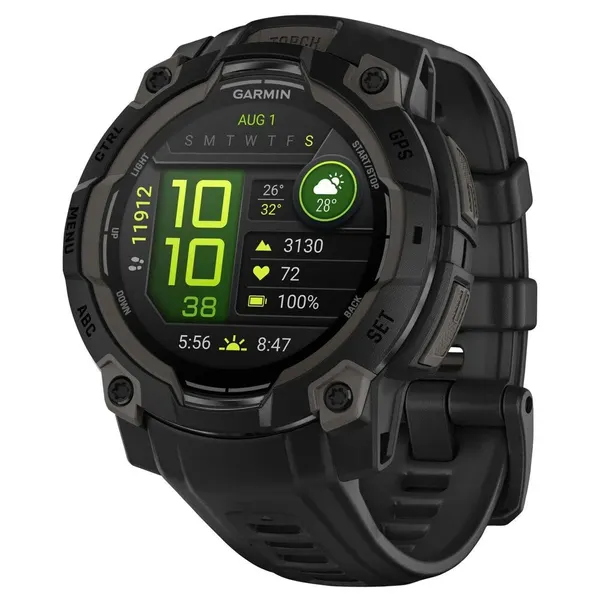 Смарт-часы Garmin Instinct 3 AMOLED, 45 mm, черный браслет из гипоаллергенного силикона, 010-02936-00, 10 АТМ, Европа