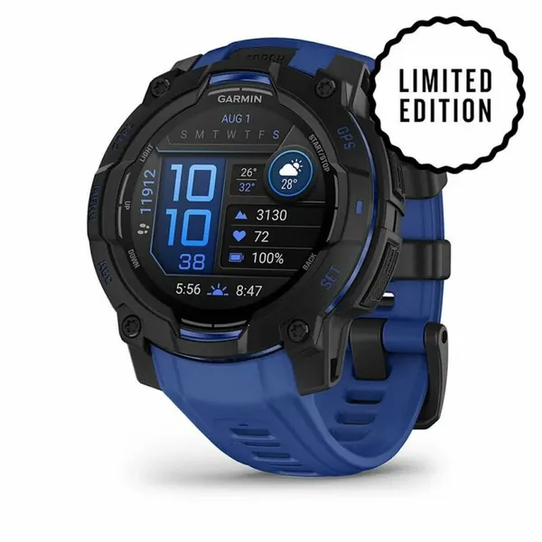 Часы Garmin Instinct 3, 45mm, Amoled Black with Bolt Blue Band (010-02936-03)