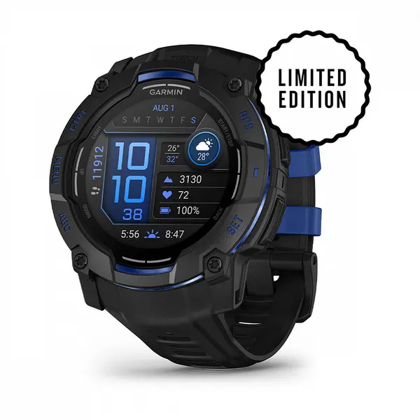 Смарт-часы Garmin Instinct 3 AMOLED 50mm, черный с синими элементами, 010-03020-03, европейская версия, GPS, ГЛОНАСС