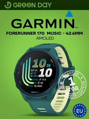 Смарт-часы Garmin Forerunner 170 Music , Amoled. 42мм, бирюзово-зеленые / лимонный ремешок, 010-03920-12, Европейская поставка, Гарантия 1 Год