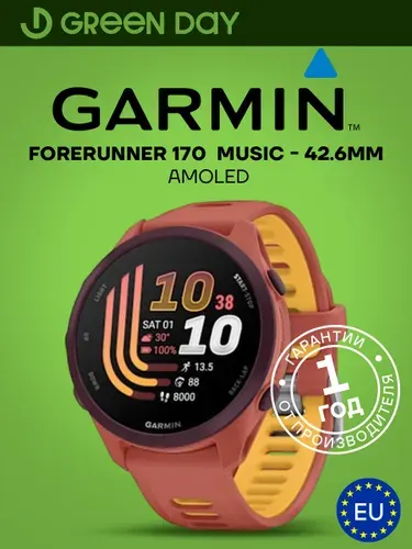 Смарт-часы Garmin Forerunner 170 Music , Amoled. 42мм, красно-розовый с манговым ремешок, 010-03920-13, Европейская поставка, Гарантия 1 Год