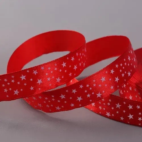 Лента атласная "Звезды", 15 мм x 23 м, цвет красный номер 026