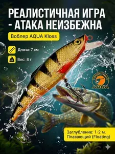 Воблер AQUA KLOSS 70мм, 8г, цвет 048G (золотой окунь, золото)