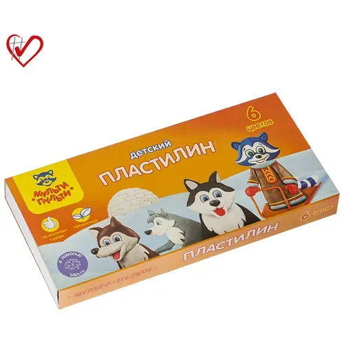 Пластилин для школы Мульти-Пульти "Енот на Аляске", 06 цветов, 90г, со стеком, картон