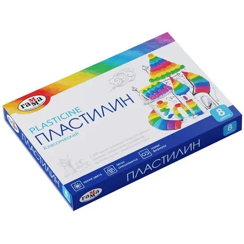 Пластилин Гамма "Классический", 08 цветов, 160г, со стеком