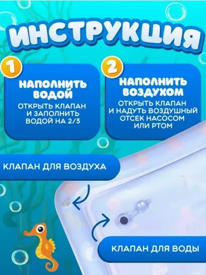 Аква-коврик детский, 1 м диаметр, водный коврик, развивающий коврик для детей, надувной коврик