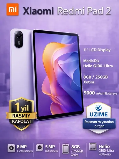Xiaomi Redmi Pad 2, 4G WI-FI, 11 IPS LCD-дисплей, QHD 90 Гц, 9000 мАч, гарантия 1 год