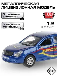 Инерционная машинка Nissan Almera(спорт), ТехноПарк металлическая модель 1:43, 12 см, синяя с аэрографией