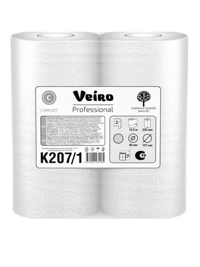 K207/1 Бумажные полотенца в рулонах, двухслойный, Veiro Professional Premium, длина р. 12м