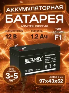 Аккумулятор SECURITY FORCE SF 12012 2В 1.2Ач (12V 1.2Ah) для ИБП и UPS, аккумулятор для детского электромобиля, мотоцикла, эхолота, фонарика, кассы, освещения сигнализации
