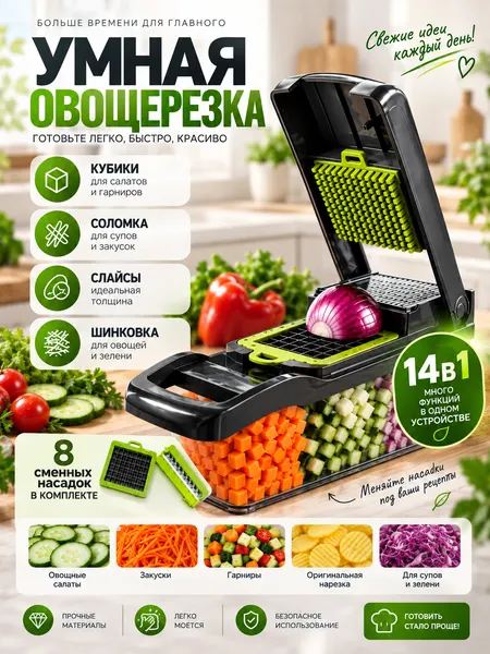 Овощерезка Veggie Slicer слайсер со съемным контейнером 14 в 1