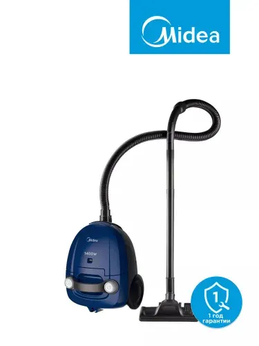 Пылесос для дома бытовой Midea VCB331C2, 1400 Вт, мешок-пылесборник 1,5 л, 2 насадки, синий