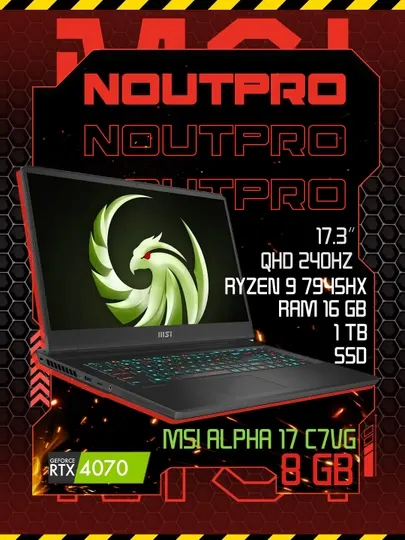 Ноутбук MSI Alpha 17 Ryzen™ 9 7945HX RAM 16 GB DDR5 SSD 1 TB RTX 4070 8 GB 17.3″ QHD 240Hz