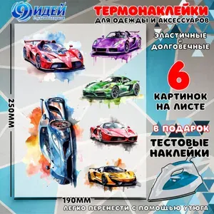 Термонаклейка для одежды и текстиля/ DTF наклейка для одежды/ 19*25 см Спортивные машины 1