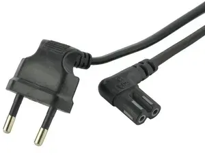 Шнур сетевой для ТВ 2 Pin, угловой, кабель питания 220 V для телевизора 1.5 метра, черный