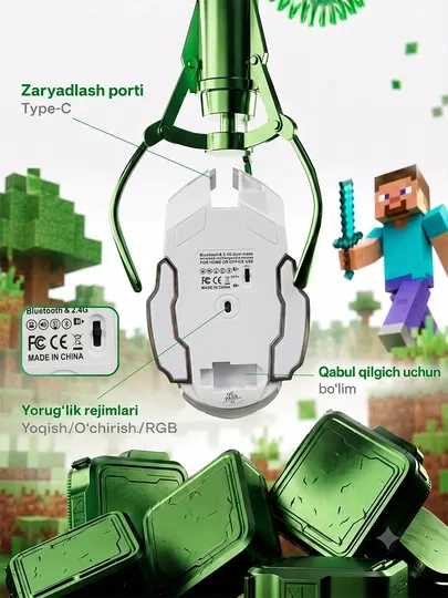 Беспроводная мышь для ПК и ноутбука, Bluetooth 5.1, 2.4G, RGB, Type-C, 3200 DPI, АКБ
