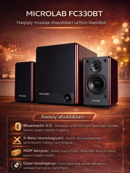Акустическая система Microlab FC330BT, 2.1 канал, 52Вт, Bluetooth, Дерево