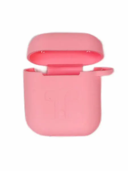 Чехол для Airpods 1 2 Silicone case, с карабином, розовый