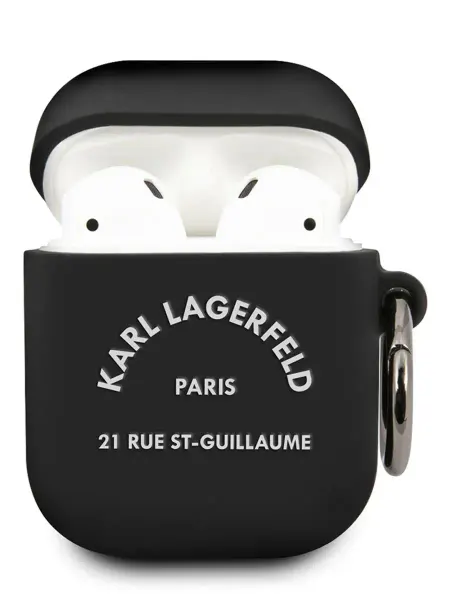 Karl Lagerfeld Чехол на Airpods 1 и 2 силиконовый с карабином Silicone