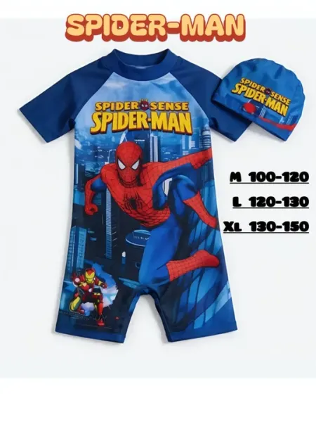 Детский купальный костюм Spider-Man с шапочкой | Комплект 2 в 1 | Защита от солнца UV