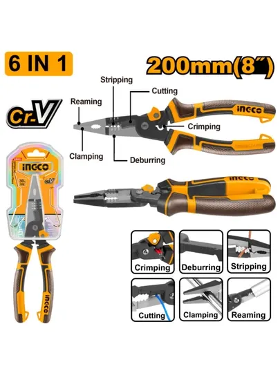 Многофункциональные тонкогубцы INGCO HMFLNP28200 6 в 1 200 мм