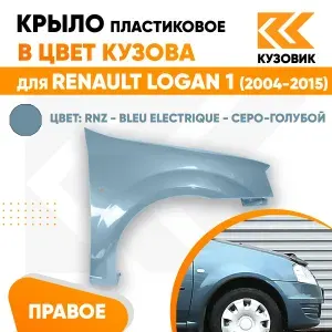 Крыло переднее правое в цвет Рено Логан 1 Renault Logan 1 (2004-2015) пластиковое RNZ - BLEU ELECTRIQUE - Серо-голубой