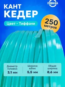 Кедер ( кант, жилка, шнек) для сумок, авточехлов и одежды, намотка 250м, светло-голубой/размер: ширина головки 3,1мм; длина юбки 5.5мм