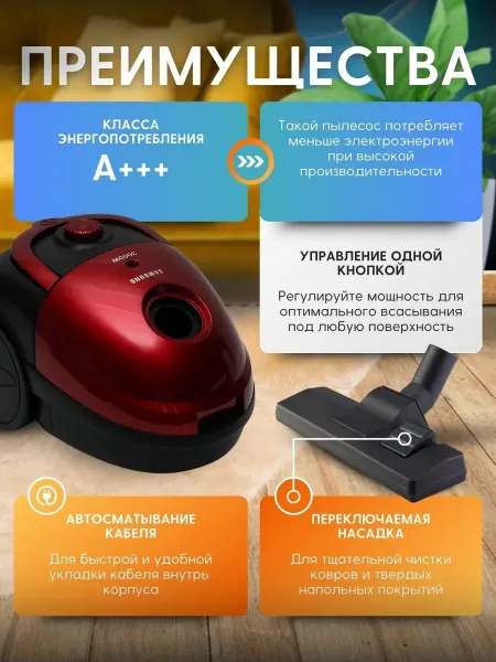 Samsung Мощный и стильный пылесос с мешком 3000 Вт, 1.5 л
