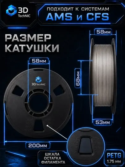 Пластик для 3D принтера, филамент PETG 1.75 мм, 1 кг