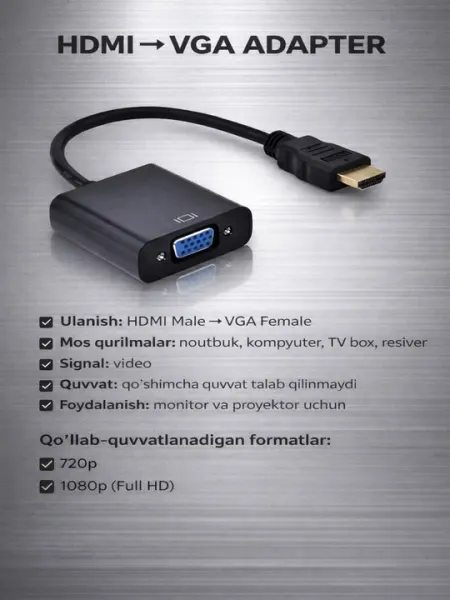 Адаптер DisplayPort–HDMI 4K и кабель 1,8 м VGA–HDMI, HDMI–VGA