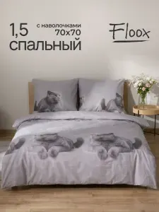 Floox, Постельное белье 1,5 спальное, полисатин, нав. 70х70, Британский кот