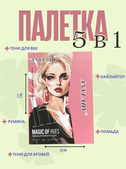 Набор для макияжа 5 в 1, тени для век, помада, хайлайтер, румяна, тени для бровей, ANYLADY
