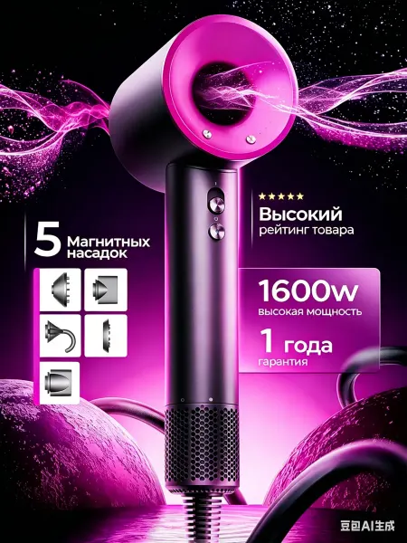 Garantum Фен для волос профессиональный мощный с насадками 5 в 1