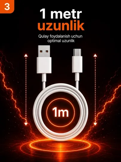 Xiaomi 6A Fast Charge USB-A → Type-C кабель, 1 м, передача данных и зарядка