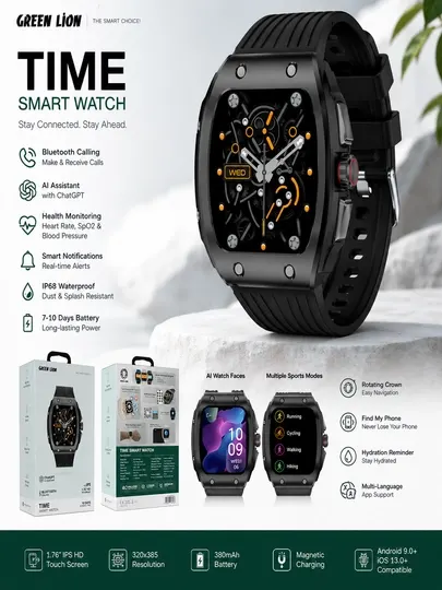 Смарт-часы Green Lion Time с 1,76-дюймовым HD IPS-дисплеем