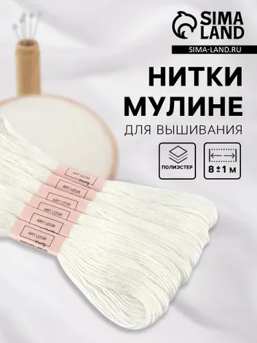 Нитки мулине Blanc, 8 1 м, набор 6 шт., белый