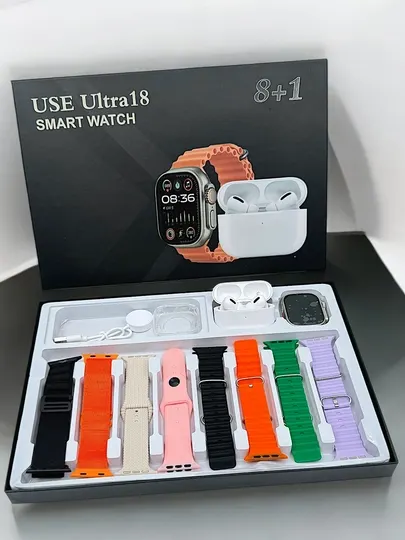 Смарт-часы USE Ultra18 + беспроводные наушники, комплект 8 в 1, универсальный набор