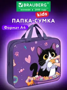 Папка сумка для тетрадей, труда, рисования и изо А4 для девочек на молнии с ручками, канцелярия для школы, 1 отделение ширина 80 мм, Brauberg Kids Sweet cheeks