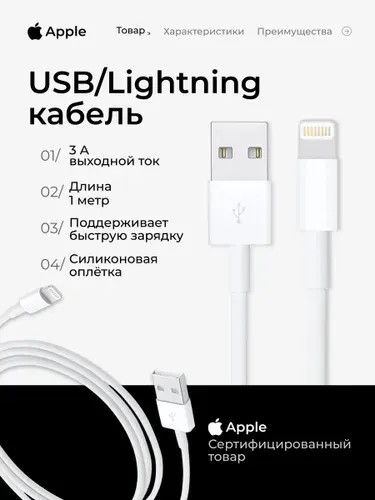 Кабель Apple Lightning to USB (1 m) A1480 MXLY2ZM/A